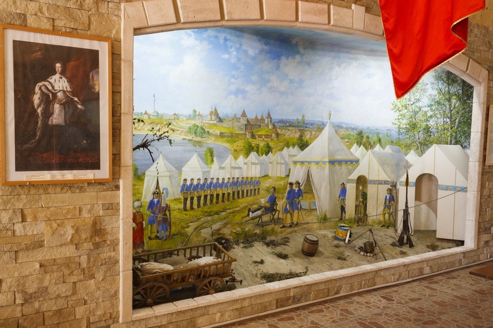 Diorama with the second camp of Charles 12 under the walls of the fortress in the historical museum of the Bendery fortress